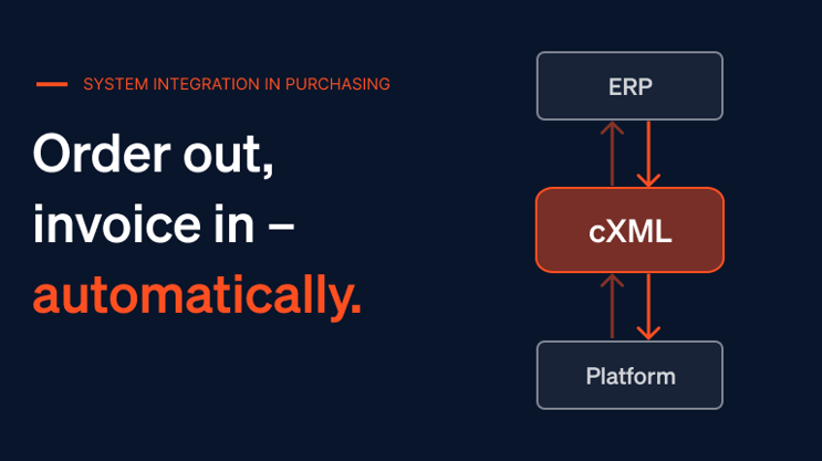 Three interconnected modules: ERP and the platform automatically exchange orders and invoices via cXML.