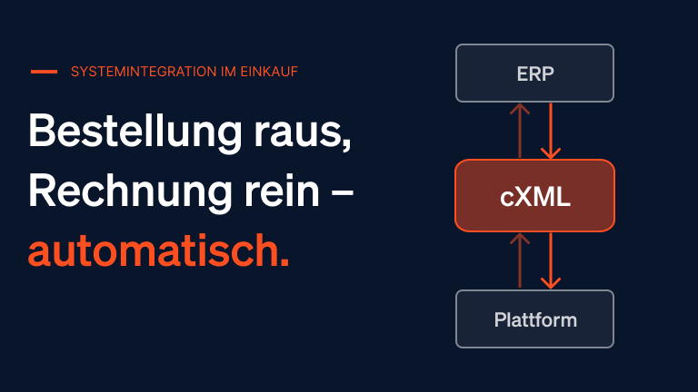 Drei verbundene Blöcke: ERP und Plattform tauschen Bestellungen und Rechnungen automatisch über cXML aus.