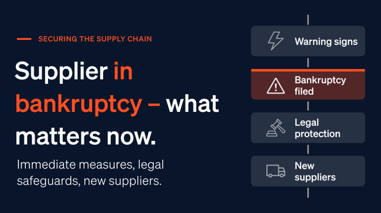 A symbolic image of a supplier's bankruptcy, depicting the disruption of a supply chain.