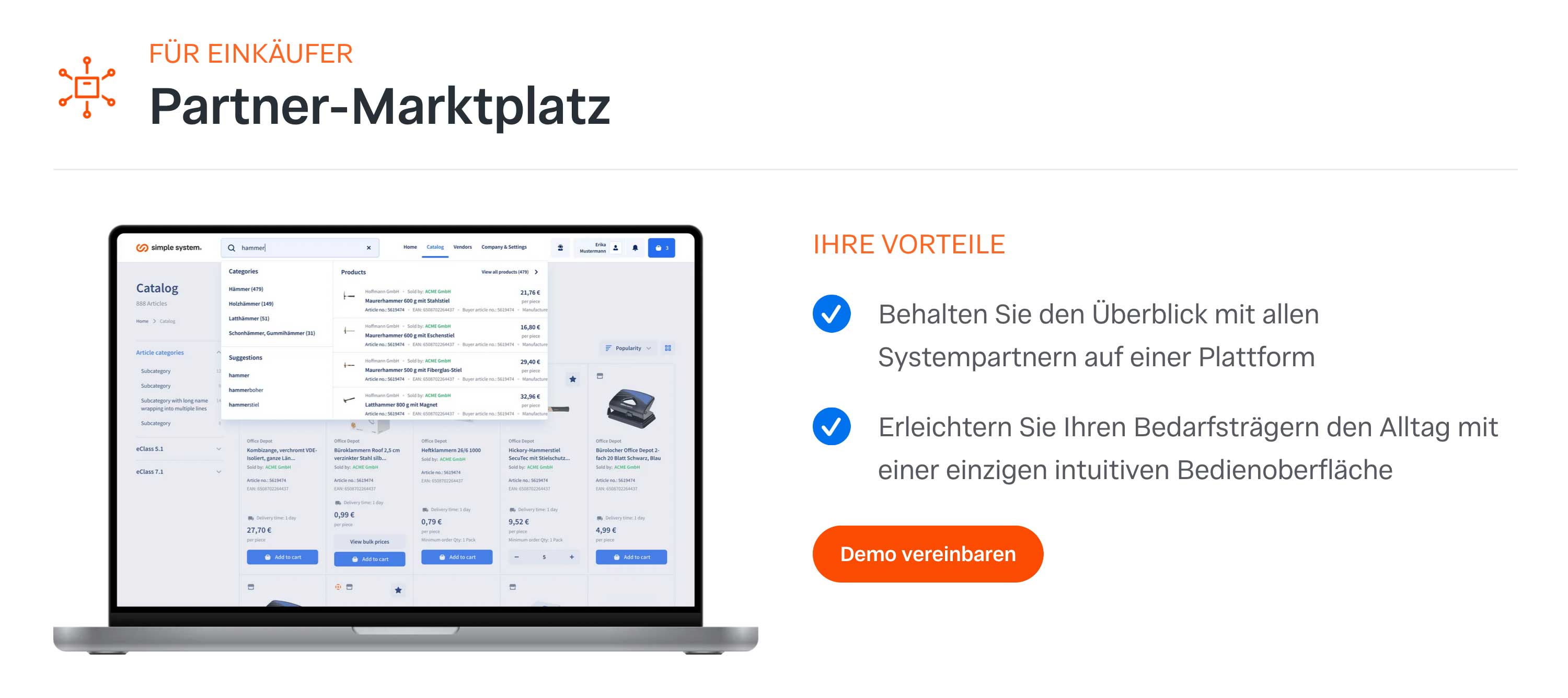 Produktkatalog unserer Lösung für die elektronische Beschaffung