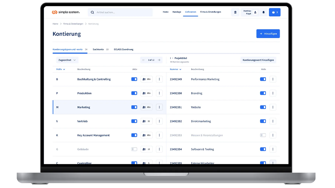 Das Interface von simple system deckt viele verschiedene Aufgabenbereiche und Branchen ab